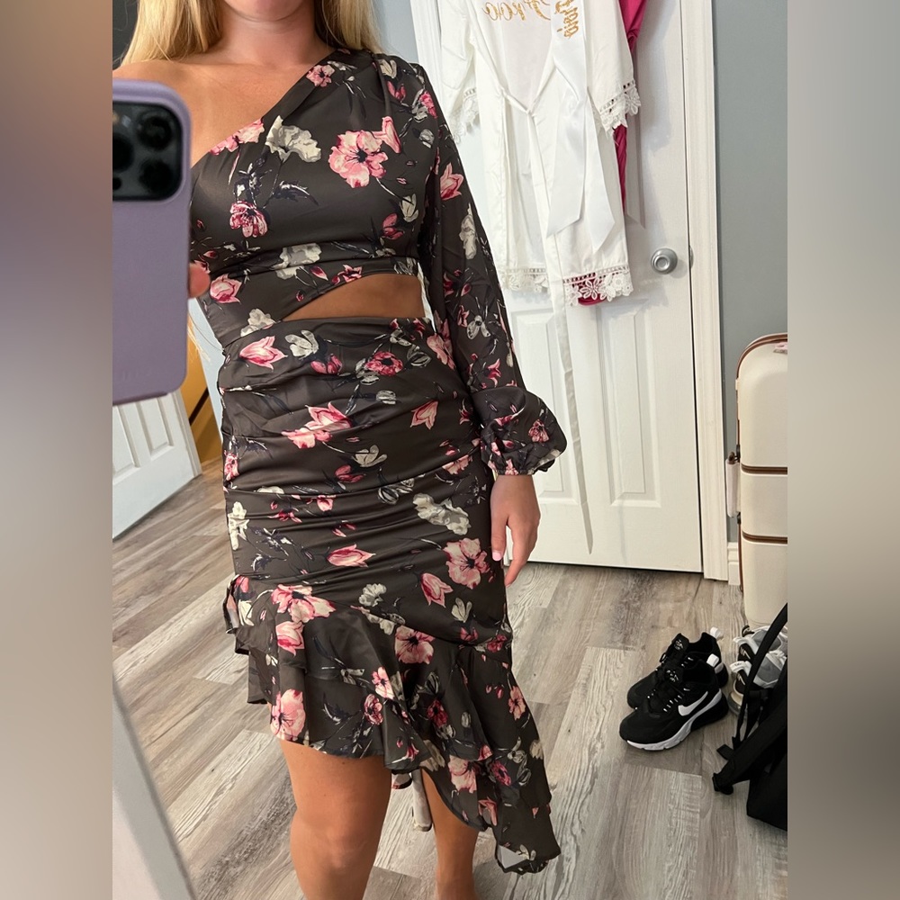 One Shoulder Floral Midi Dress